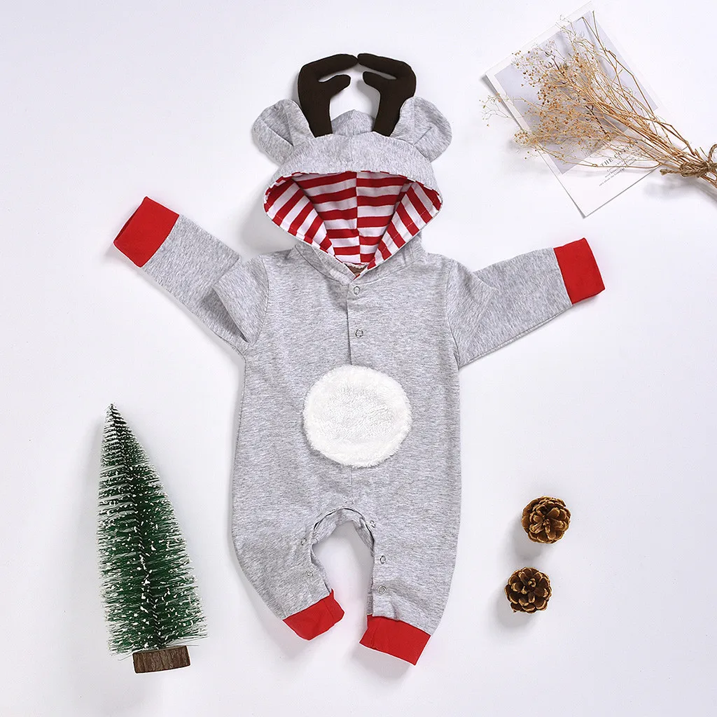 Рождественский комбинезон с капюшоном для маленьких девочек и мальчиков, комбинезон, рождественские наряды, теплая одежда для новорожденных, НОВАЯ РОЖДЕСТВЕНСКАЯ одежда