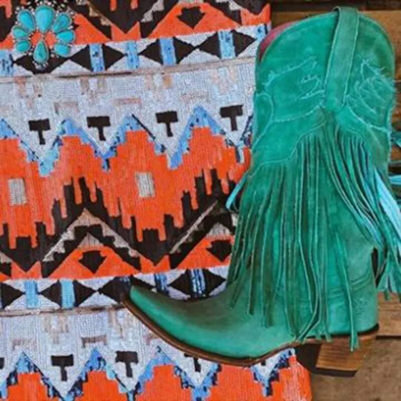 Laamei/Boho/женские ботинки-гладиаторы на низком каблуке в богемном стиле; мотоботы; ковбойские ботинки с бахромой; женские ботинки; сезон весна-осень