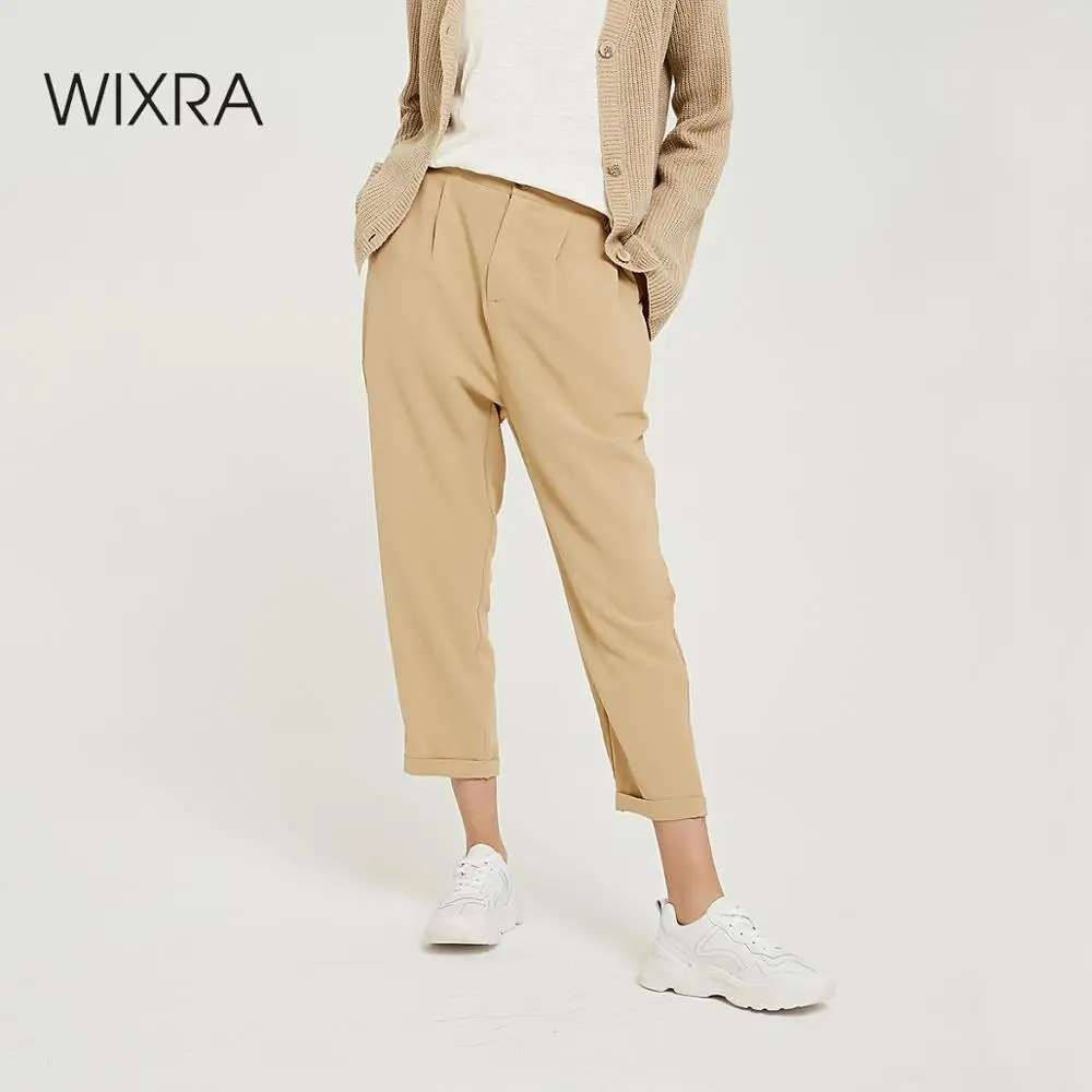 Wixra 2019 New Solid Casual Women's Pants High Elastic Waist Straight Long Trousers Spring Autumn Ladies Bottom Wixra 2019 New Solid Casual Women's Pants High Elastic Waist Straight Long Trousers Spring Autumn Ladies Bottom