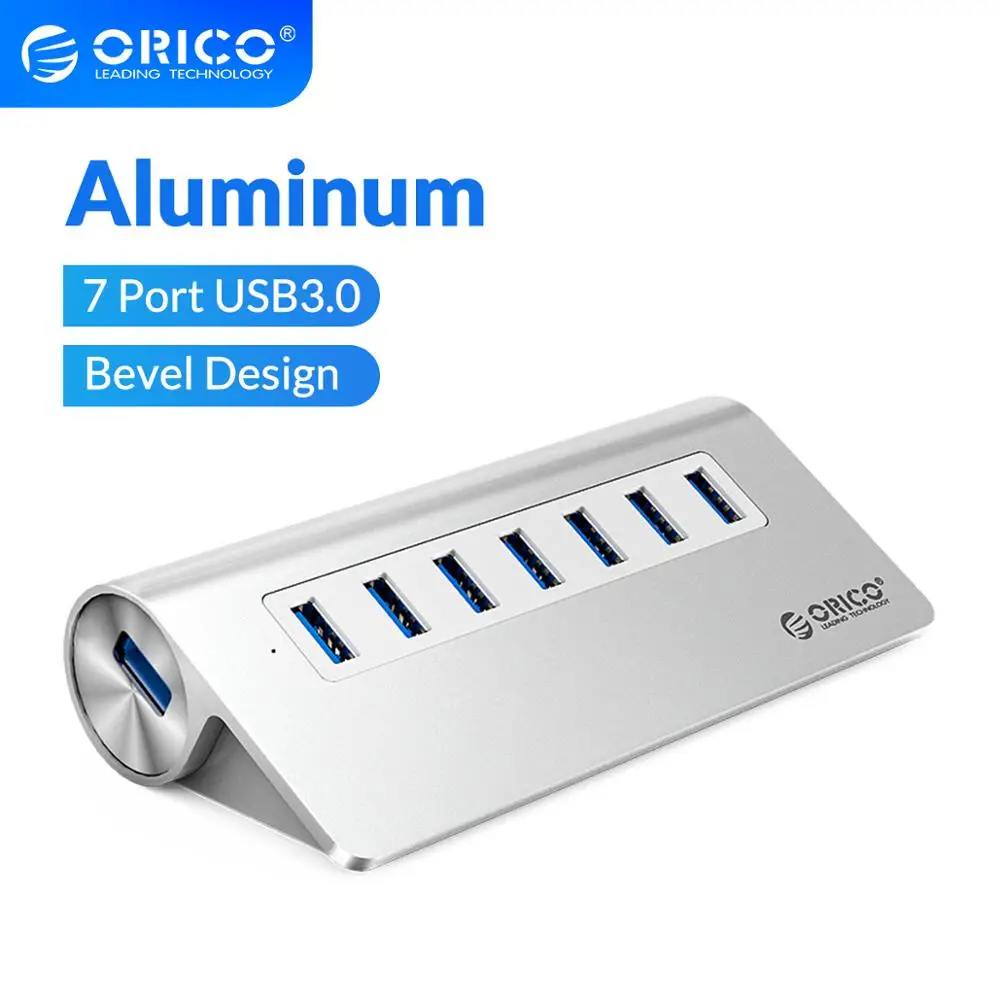 Алюминиевый Конический Концентратор ORICO, 7 портов, USB 3,0, высокоскоростной разветвитель с адаптером питания 12 В для ПК, Macbook, компьютерные аксессуары|hub brake|hub rs232hub movie | АлиЭкспресс
