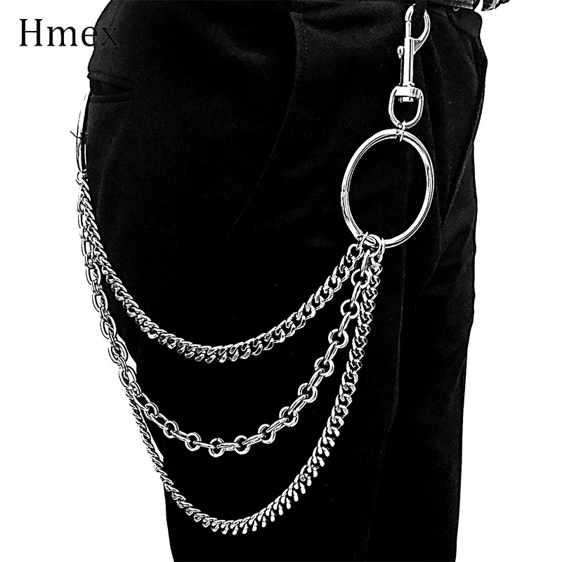 

3 layers Set Punk Hip Hop Waist Chain Trendy Metal Chain Belt Male Women Jeans Silver Keychain Clothing Accessories