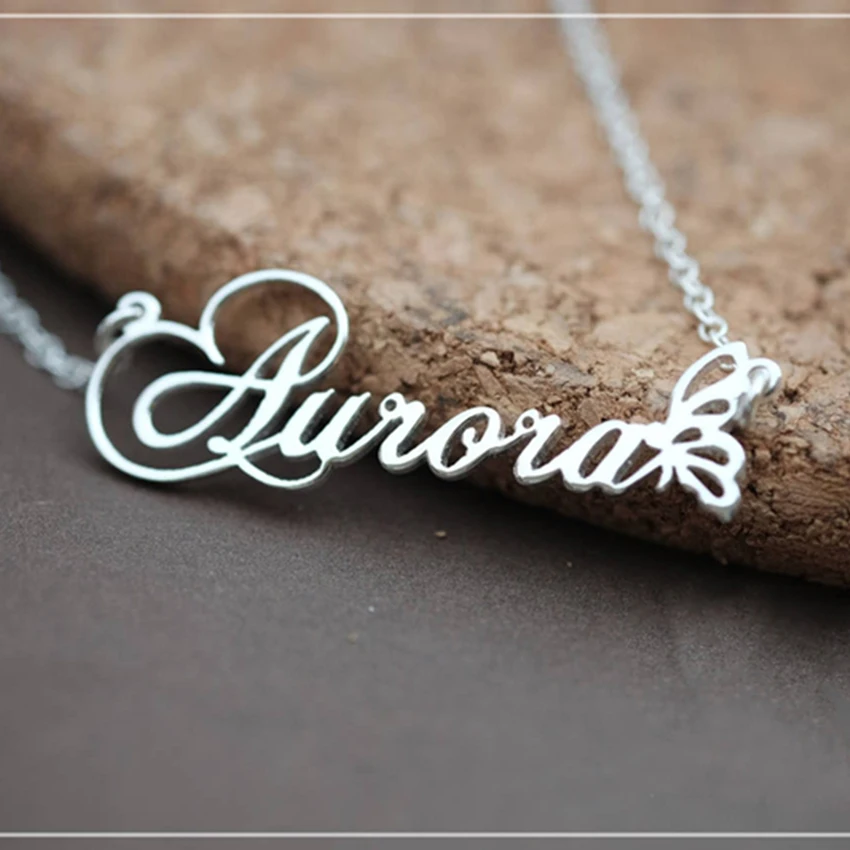 

Personalized Name Necklace With Butterfly Stainless Steel Custom Cursive Nameplate Necklaces For Women Jewelry Birthday Gift