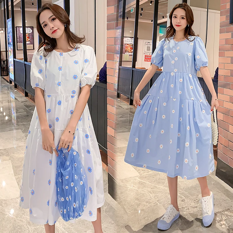 New Maternity Nursing Dresses Summer Cotton Embroidery Floral Long