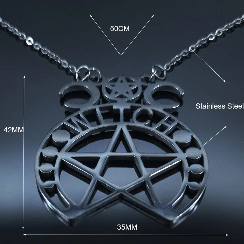 Fashion Witchcraft Pentagram Stainless Steel Chain Necklace Women Black Color Necklaces& Pendants Jewelry collares N19669