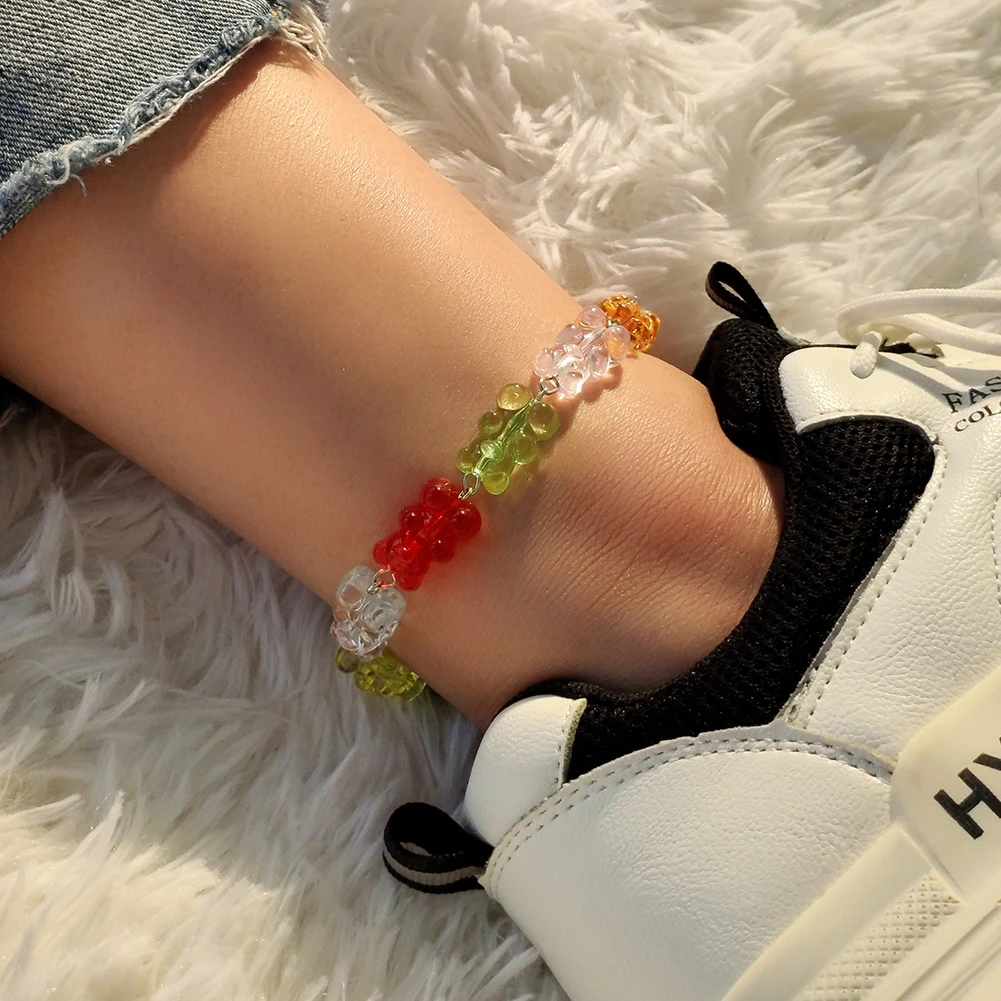 Tobillera transparente resina de arcoíris mujer, con dijes de de goma, tobillera Oso de caramelo de cadena de pie de hecho a mano, joyería de Navidad|Tobilleras| - AliExpress