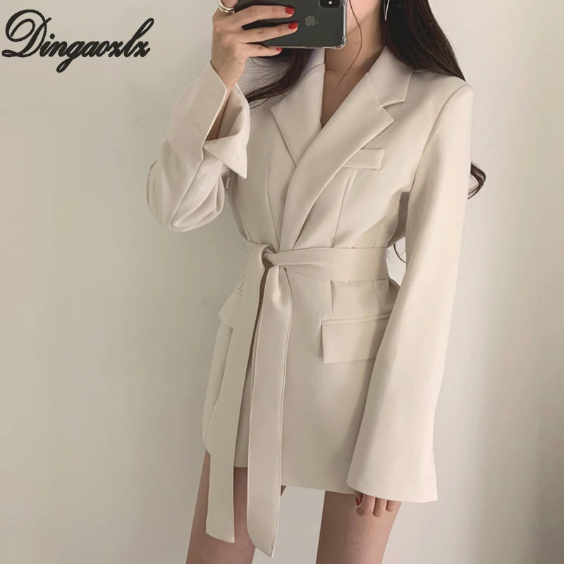 Dingaozlz маленький костюм куртка корейская мода OL кардиган верхняя одежда осень зима длинные женские блейзеры пальто