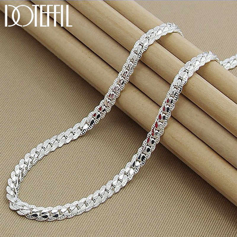 DOTEFFIL S925 Sterling Silver 16/18/20/22/24 Inch 6mm Side Chain Necklace For Woman Men Fashion Wedding Engagement Jewelry Gift