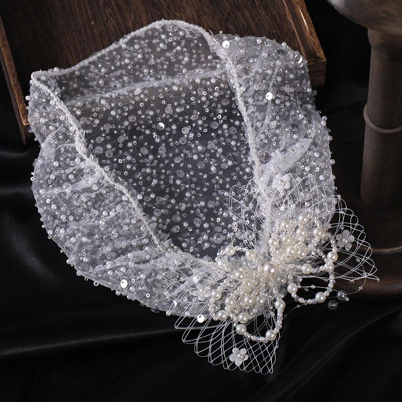 White Simulated Pearl Headband Fascinator Hat Vintage Wedding Bridal Headpiece Hairbands Hair Accessories Handmade Birdcage Veil