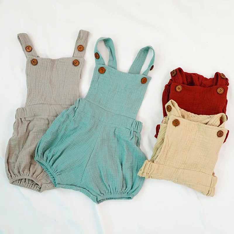 

EnkeliBB Quality Baby Boys Summer Clothes Fashion Cotton Crepe Romper Sleeveless Toddler Boys Oneise Casual Kids Strap Overalls