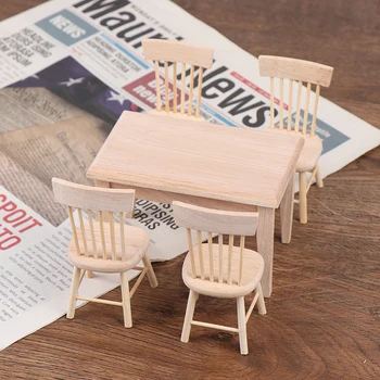 

1Set Dining Table Chair Model 1:12 Dollhouse Miniature Wooden Furniture Toy Set High Quality