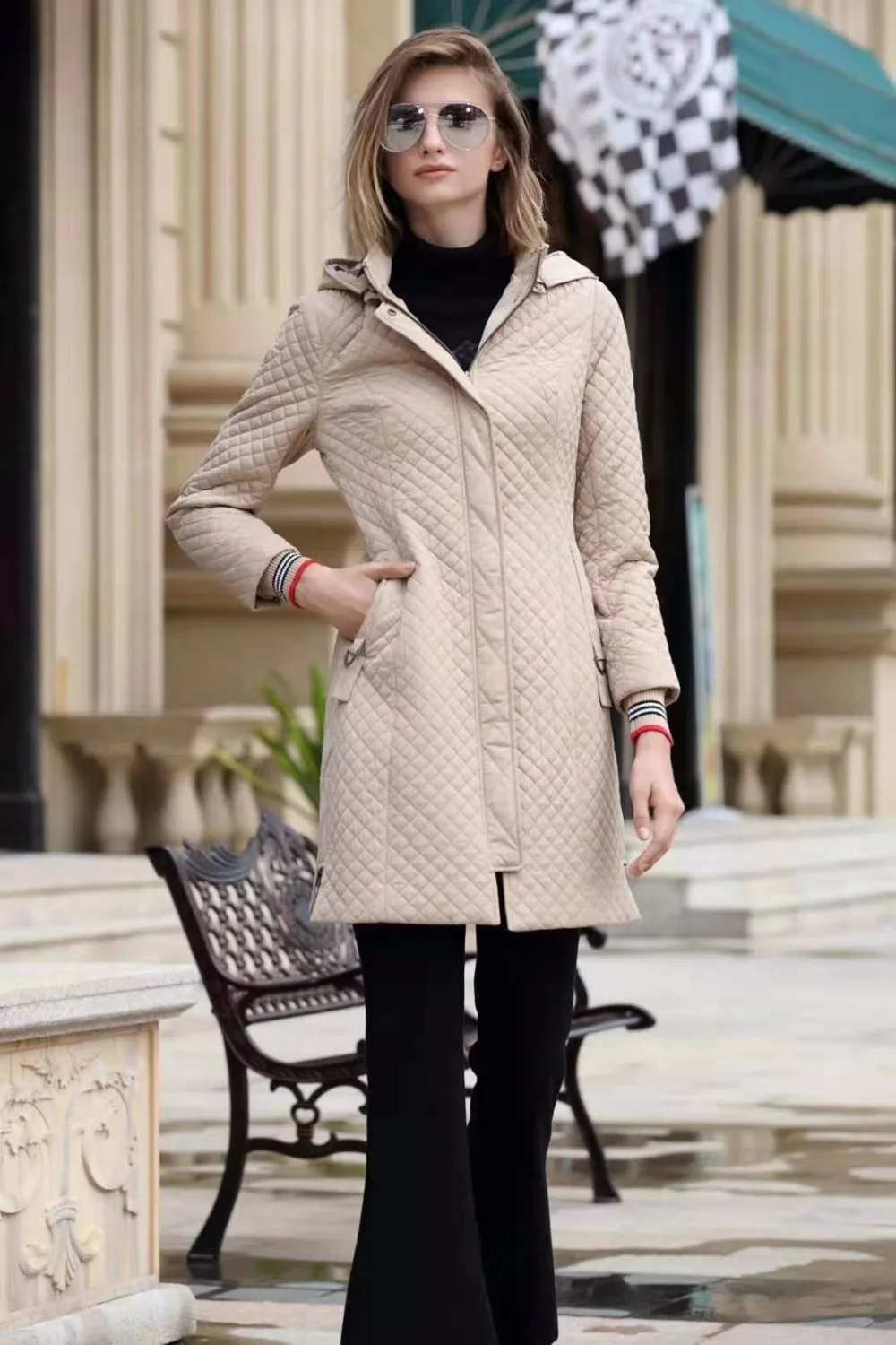 Высококачественное хлопковое приталенное пальто со стразами, осенняя и зимняя женская элегантная верхняя одежда, Женская парка 2XL