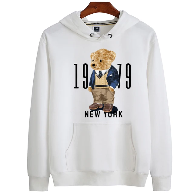 Creative Fashion Gentleman Teddy Bear Sweatshirt Autumn/Winter Thickening Plus-size Men and Women Hoodies Lovers Hoodie S-4XL as photo