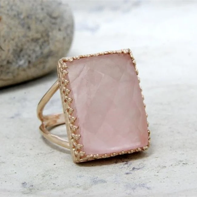 Elegant Exaggeration Pink Moonstone Women's Golden Rings Delicate vintage Pattern Anniversary Holiday Gift Banquet Jewelry | Украшения