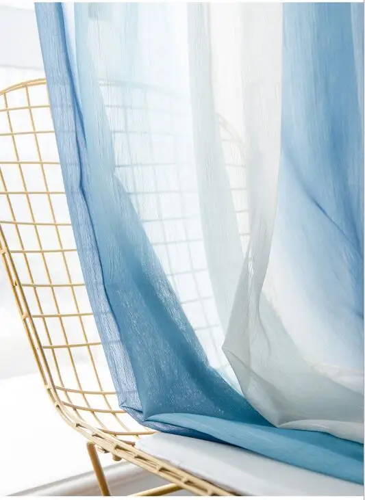 Blue Tulle Modern Strips English Alphabet Curtains for Living Room Bedroom Blackout Finished Window Screen Green Red Curtain Fabric - Цвет: Blue Tulle