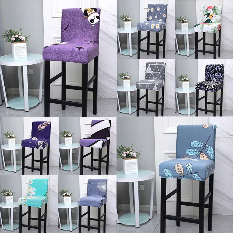 

Flower Geometric Printing Bar Chair Cover Arm Chair Cover Creative Decorative Seat Cover Short Back Chair Covers Slipcover
