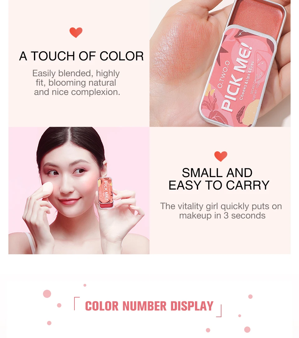 O.TWO.O Makeup Palette 3 IN 1 Eyeshadow Lipstick Blush Moisturizer Matte Lip Tint Natural Face Blush Women's Cosmetics