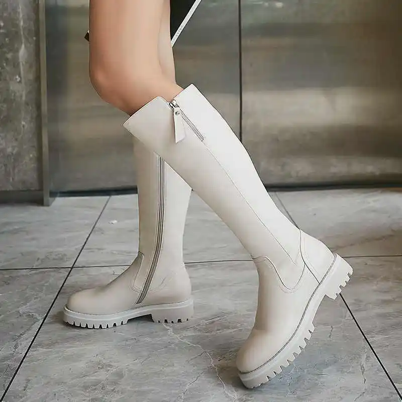 krazing pot winter super keep warm cozy cow leather knight boots round toe med heels solid zipper fashion thigh high boots L5f6