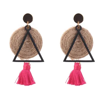 

BK Long Geometric Style Earrings Triangle Mix Color Dangle Fabric Tassels Pendant Stud Drop Trend Fashion Woman Jewelry