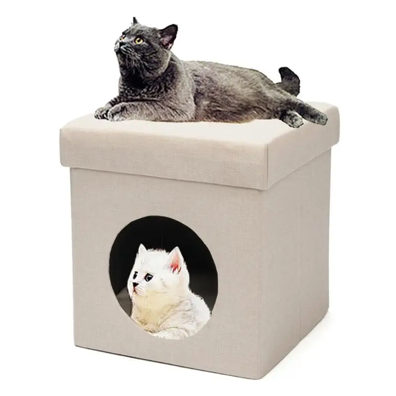 

Portable Foldable Chair Pet Cat Litter Kitten Bed Cats House Double-Used Pet Dog Warm Nest Litter Cat Play House Linen Beige