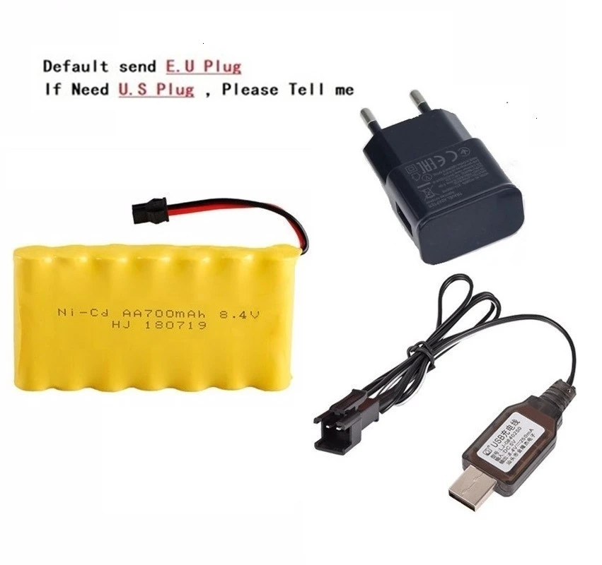 Navy Blue SM Plug) Ni-CD 8,4 в 700 мАч батарея+ USB зарядное устройство для радиоуправляемых игрушек автомобиль Танк Поезд робот лодки пистолеты AA 8,4 в перезаряжаемый аккумулятор - Цвет: Navy Blue