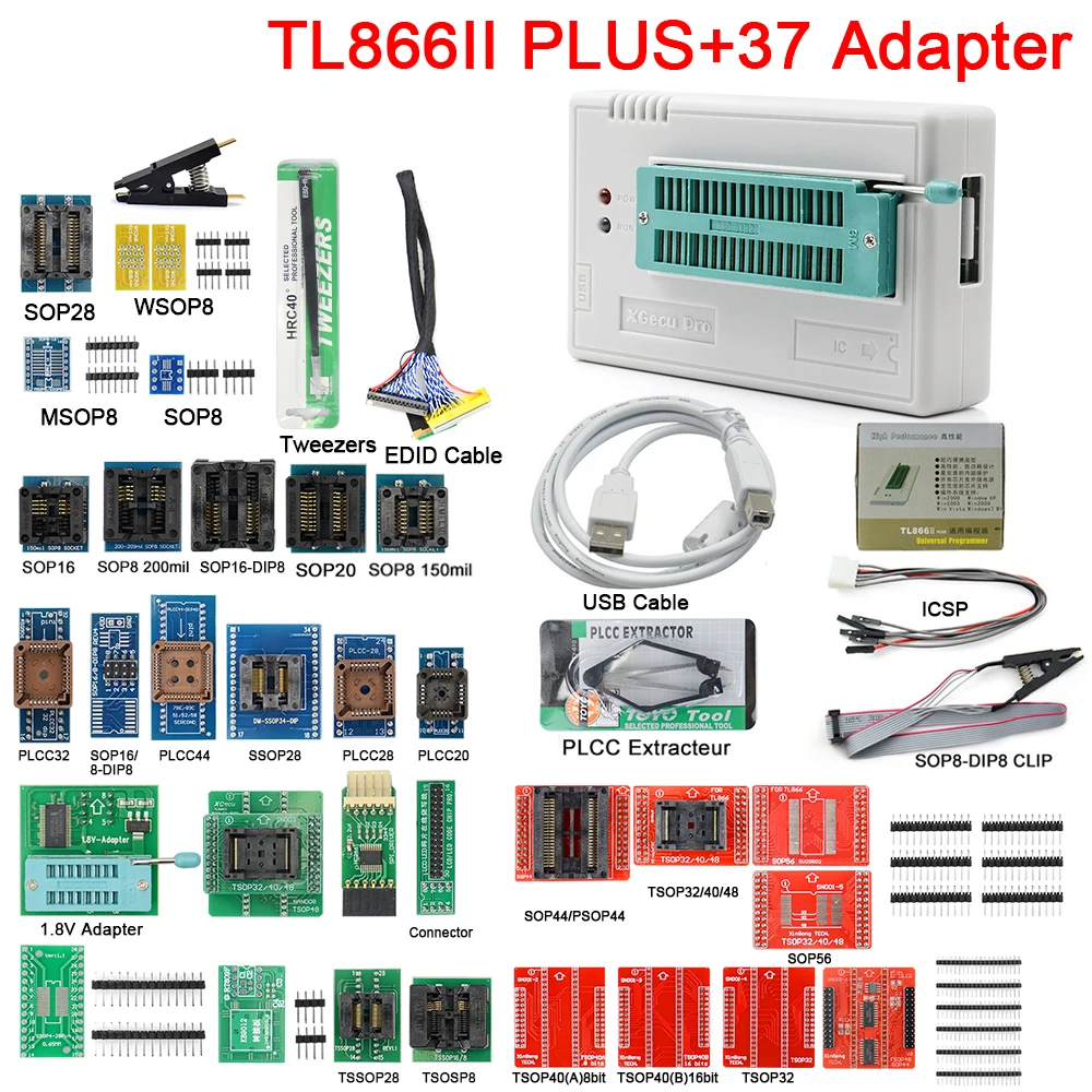 USB-программатор TL866II PLUS TL866 высокоскоростной 100% с 27 адаптерами | Компьютеры и офис