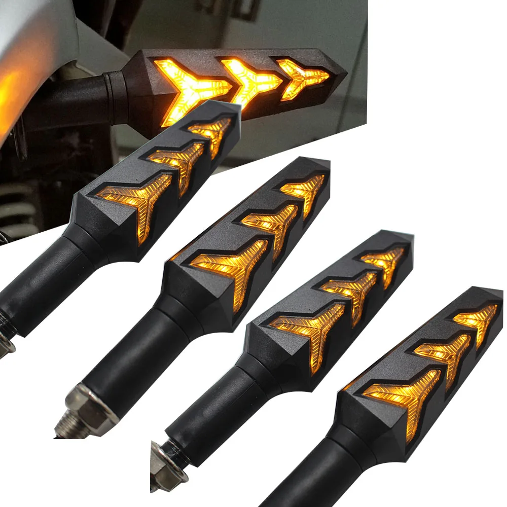 

4PCS Motorcycle LED Turn Signals Flowing Water Blinker Flashing Lights Built Relay Bendable Auto Tail Flasher Indicator Lamp