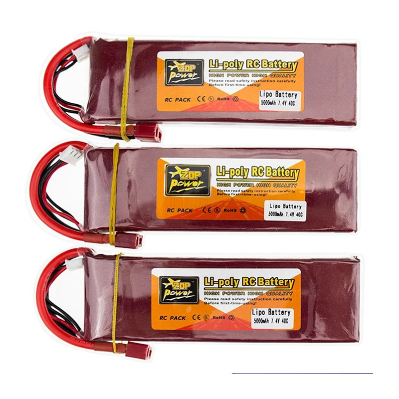 

3pcs ZOP Power 7.4V 5000mAh 40C 2S Lipo Battery T Plug Rechargeable Battery for RC Racing Drone Quadcopter Helicopter Car Boat