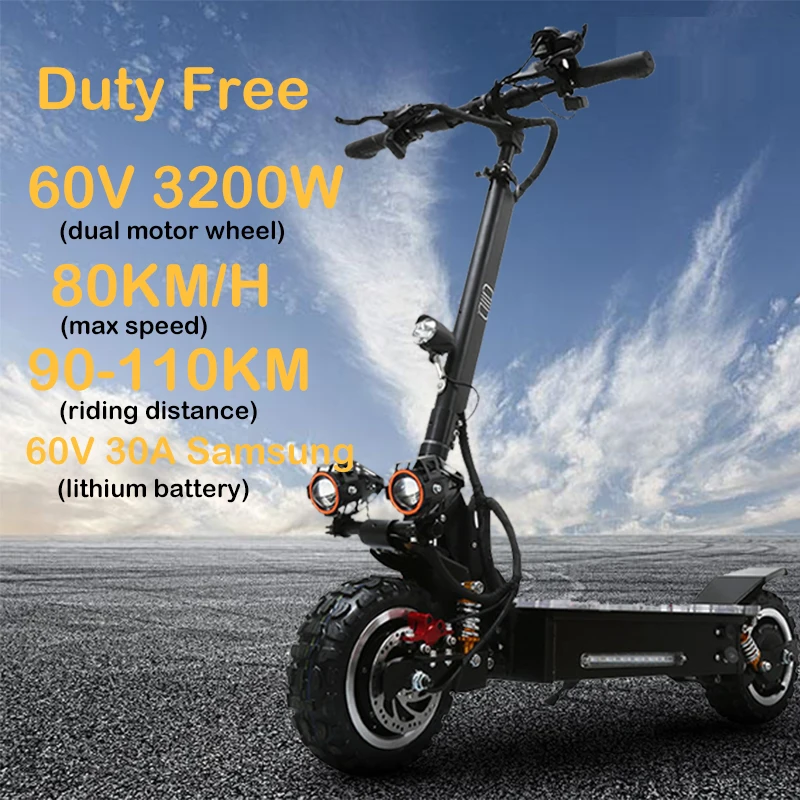 80 км/ч Электрический скутер для взрослых 60v 3200 Вт мощная 11 дюймов внедорожный