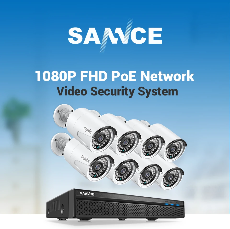 SANNCE 8CH 1080P FHD POE IP видео безопасности Системы H.265 5MP с 8X2 Мп уличная водонепроницаемая IP набор камер наблюдения Встроенный микрофон