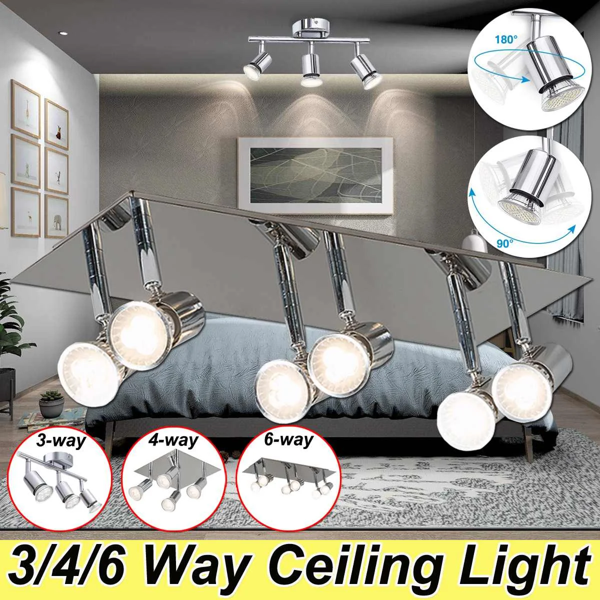 

110-240V 3/4/6 Way Iron Rotatable Led Ceiling Light Angle Adjustable Showcase Lamp GU10 Living Room LED Cabinet Spot Lighting