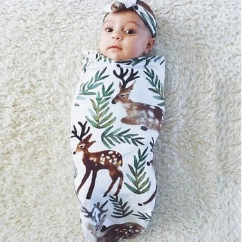 

2 Pieces Set Baby Printed Sleeping Bag Bow Knot Hair Band Anti-kick Cocoon Baby Sleeping Bag Baby Photography Accessories