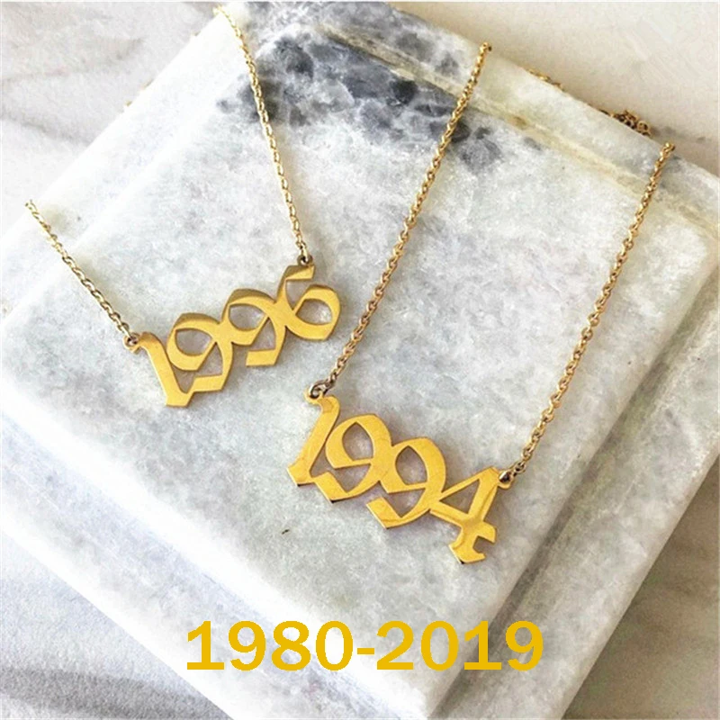 

1980-2019 Year Necklace - Gothic Date Necklaces - Personalized Number Custom Name Necklaces - Birth Year Necklace in Gold/silver