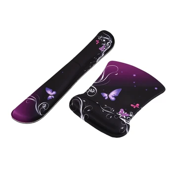 

Mouse Pad Wrist Pad Cotton Keyboard Holder Set Mouse Pad with Wrist Support and Keyboard Wrist Pad, Purple Butterfly