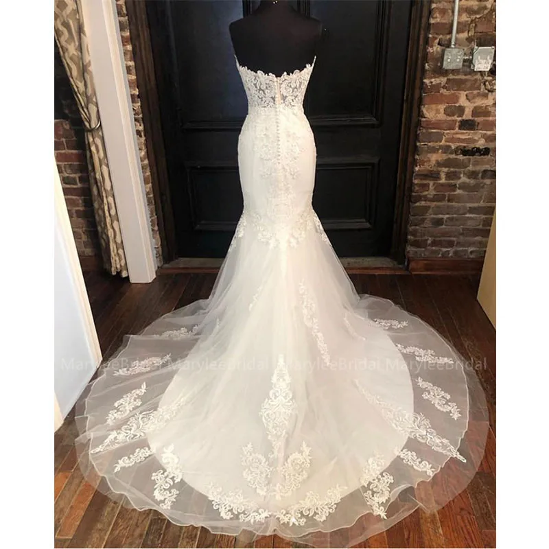 Vestido de noiva Русалка Свадебные платья Телесный бюстгальтер вырез сердечком платья для невесты Аппликации vestido de noiva sereia Часовня Поезд