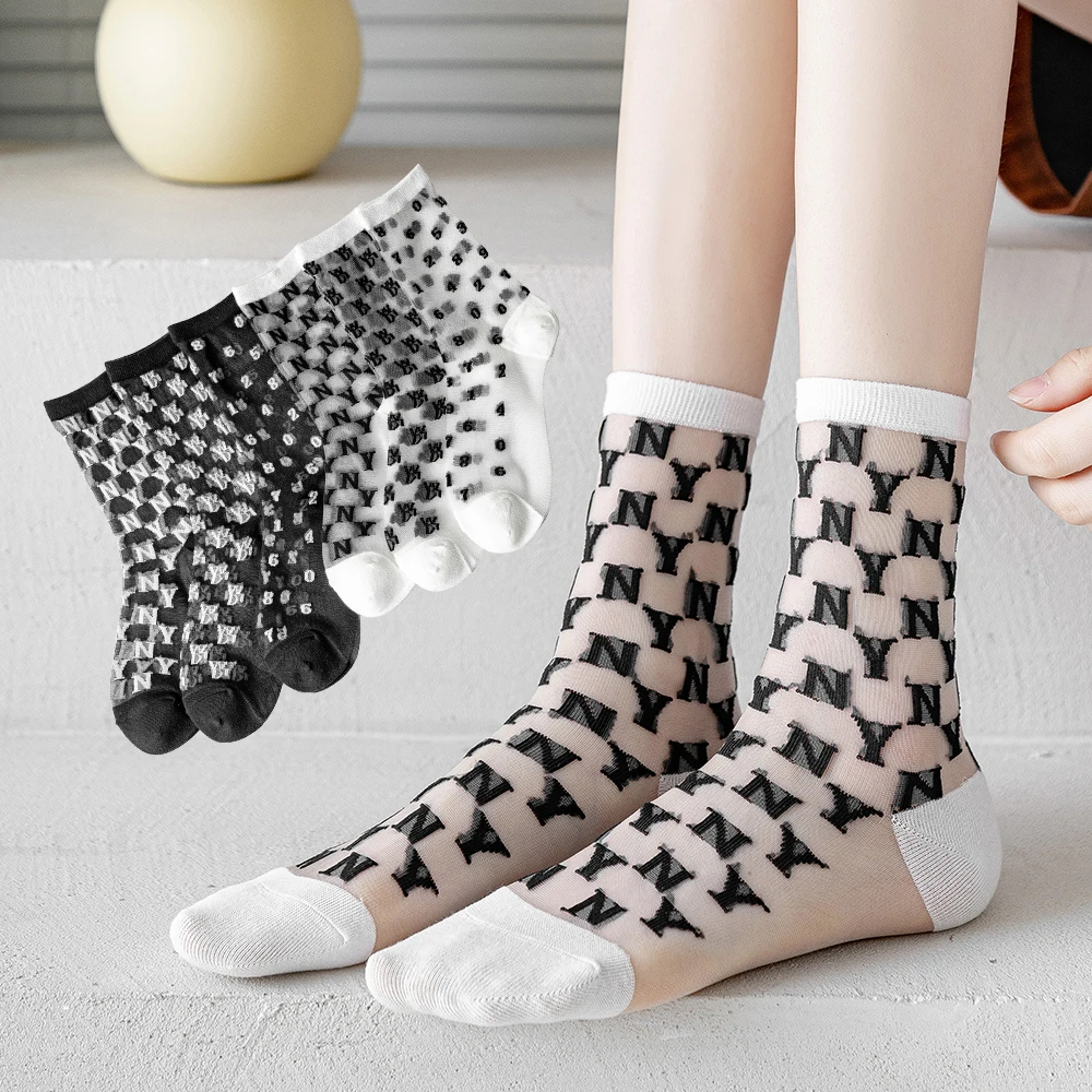 Salina Women\'s Socks Spring And Summer New Short Tube Geometric Pattern Card Stockings Cotton Fashion Casual Ladies Socks