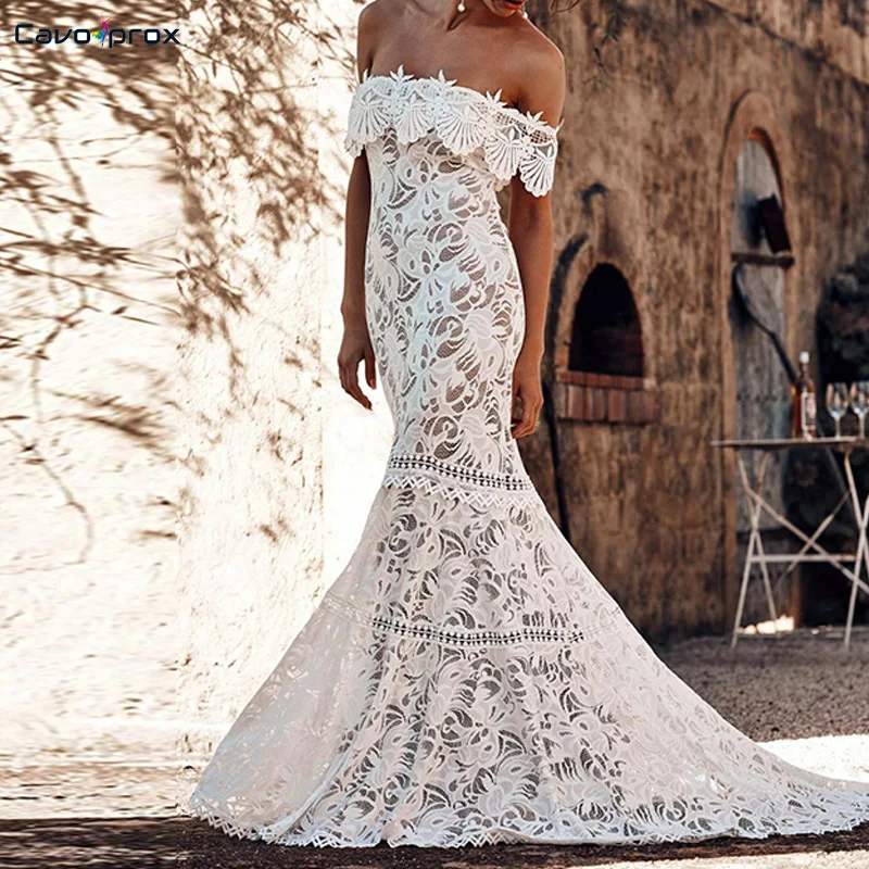 Женское кружевное элегантное платье макси невесты Vestido Slim Fit Белое Облегающее платье в пол