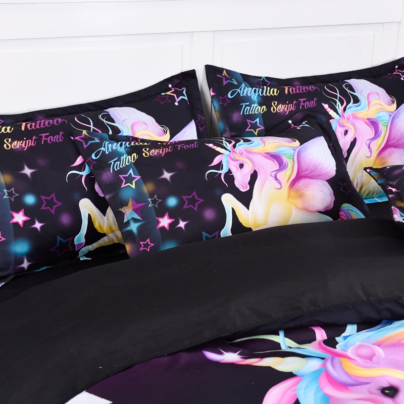 Cartoon-unicorn-bedding-set-queen-size-Microfiber-Fabric-Home-kids-bed-set-2 (1)