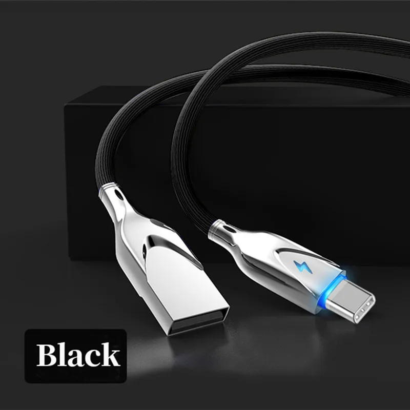 1 м, 2 м, светодиодный индикатор, цинковый сплав, usb type-C, зарядный провод для мобильного телефона, быстрая зарядка, линия передачи данных для samsung A40s A50, кабель