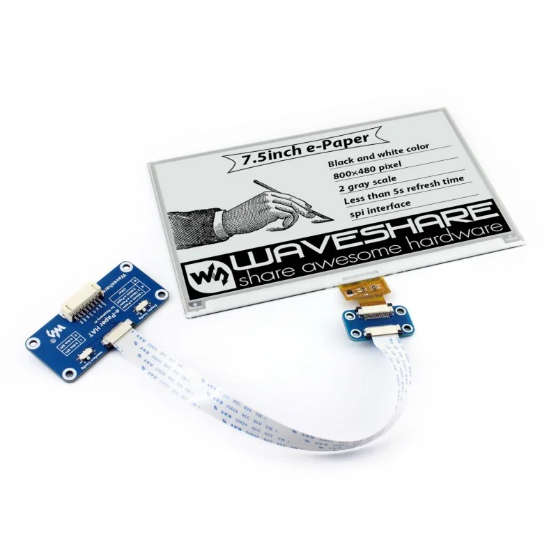 WiFi//Bluetooth Waveshare 7.5inch E-Paper Display HAT Module 640x384 E-ink Electronic Paper Screen for Raspberry Pi//Arduino//Jetson Nano SPI Interface with ESP32 Driver Board