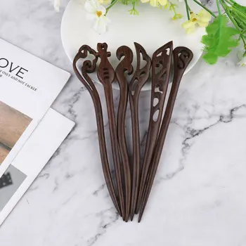 

6pcs Wooden Classical Hairpins Handmade Traditional Chinese Ebony Hair Chopsticks Vintage Retro Carved Hair Pins for Women and G