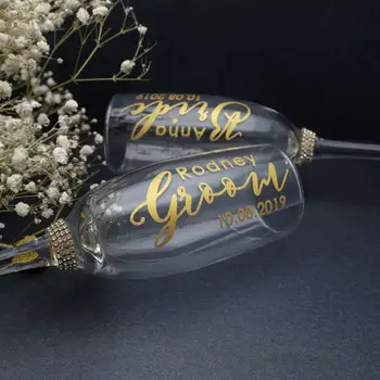 

Personalized Wedding Glasses Gold Foiled Toasting Glasses Couples Gift Custom Champagne Flutes Laser Engraved