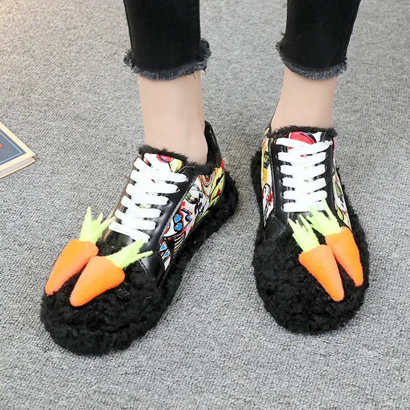 

Plus Size 35-50 Nice New Women Lace Up Flats Winter Ins Colorful Shoes Woman Flat Heels Young Girls Novelty Carrot Loafers