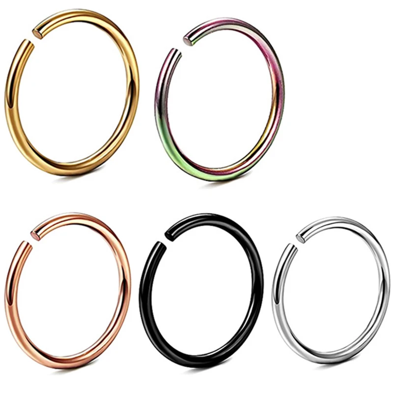 Set 6mm 5PCS 4 шт Поддельные шпильки титановые Украшения для тела Нос кольцо перегородка спираль ноздри пирсинг Лабрет губы искусственный пирсинга хрящей серьги обруч подарок - Окраска металла: Set 6mm 5PCS