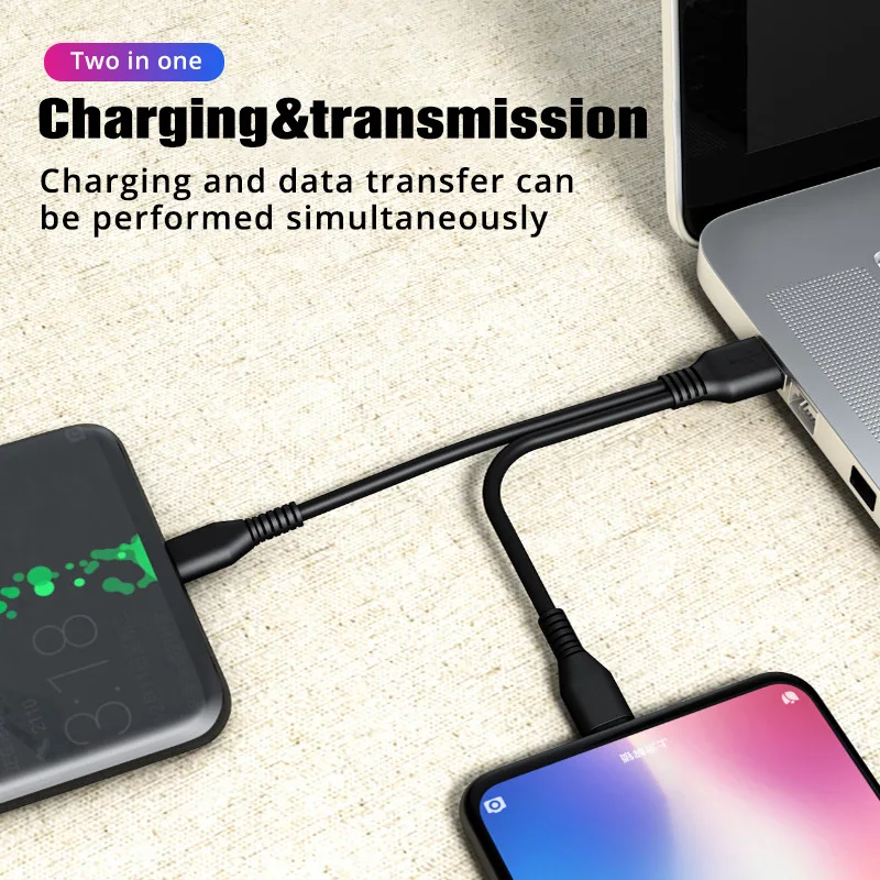 ANMONE-Cable divisor 2 en 1, USB tipo C, Micro USB C, para dos dispositivos USB C, cargador para 2 microteléfonos móviles ► Foto 2/6