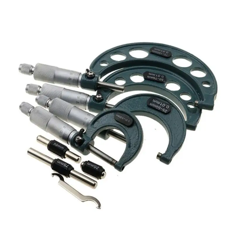 4pcs Accurate Micrometer Set Carbide Tipped Durable Outside Diameter Metric Gauge Thread Caliper Measuring Instruments