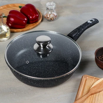 

Frying pan "Granite", 26x7 cm, removable handle, glass lid