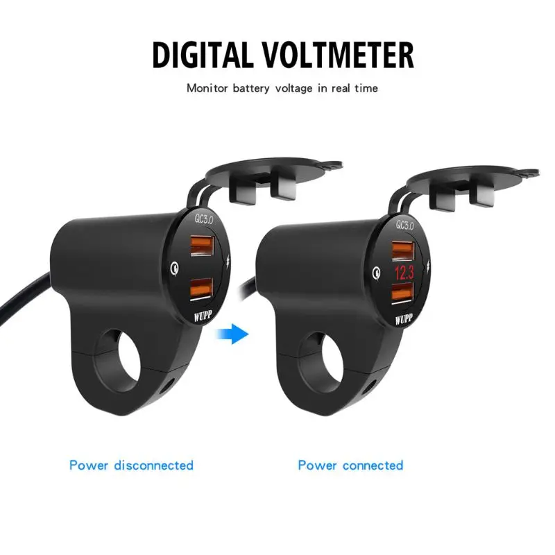 Металлический 12V мотоциклов Водонепроницаемый QC3.0 Dual USB быстрой Зарядное устройство Светодиодный переключатель вольтметра
