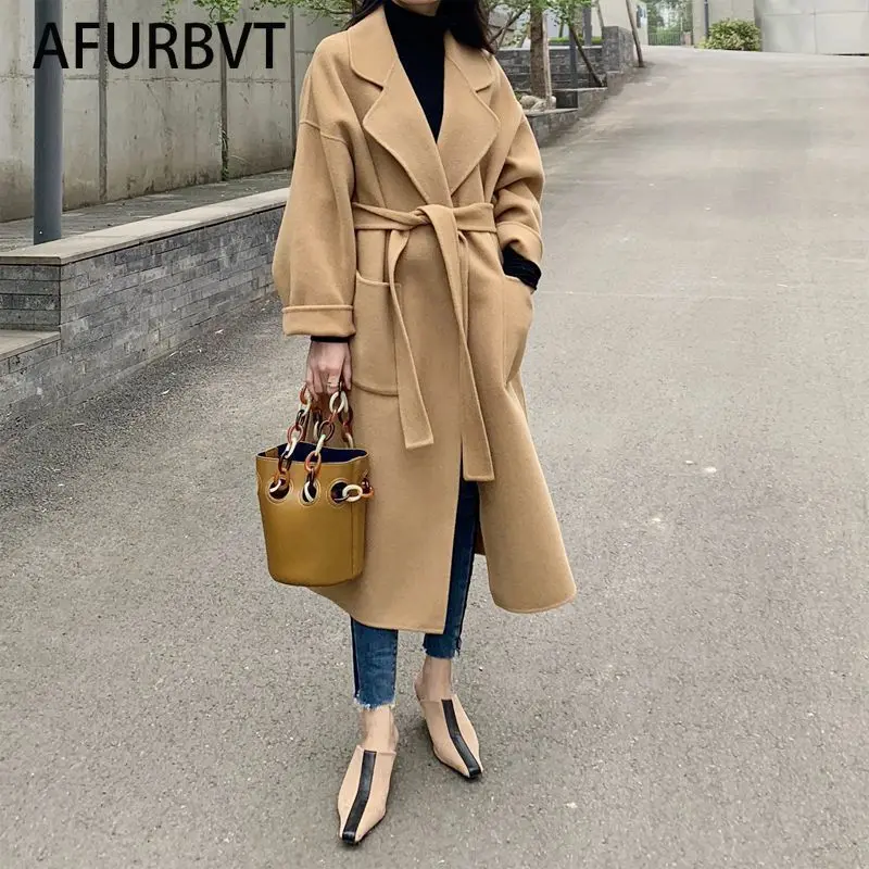 オンライン特売中 エレガントな女性のウールのコート ベルト付き 無地 長袖 シックなアウターウェア 秋冬コレクション21 公式オンラインストア Pnlp Sn