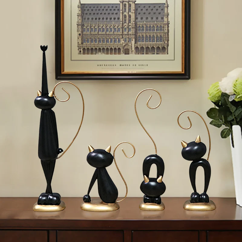 Luxury Abstract Cute Animals Black Resin Ornament Crafts Art Modern Creative Sculpture Living Room Home Decor Vintage MM60XBJ | Дом и сад