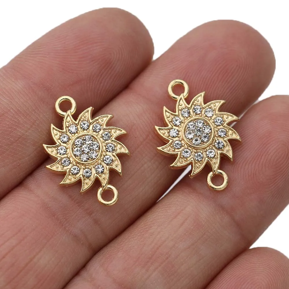 

5Pcs Gold Plated Crystal Sun Charm Connectors for Jewelry Making Bracelet Accessories DIY Findings 15mm